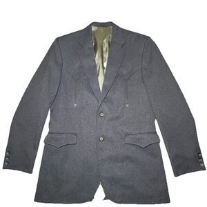 Circle S Blazer Mens 40L Gray Western Solid Sport Coat Jacket Made In USA